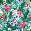 Green Leaves Wallpaper with Pink Flowers