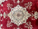 Pak Persian Rug 9x12, Handmade Vintage Traditional Wool Carpet, Floral Medallion, Dark Red Ivory/Cream, Fine 250 KPSI