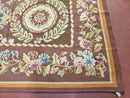 Aubusson Rug 6 x 9 Flat Weave Area Carpet European Design Flowers New Brown Rug Handmade Wool Hand-Knotted Aubusson Weave Medium Rug 6x9