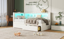 Upholstered Twin Size Platform Bed with USB Ports and LED Belt, With 2 Drawers, White