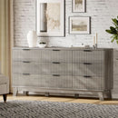 63 Inch Dresser Charcoal Grey Finish With Wave Fluted Panel And 9 Drawers
