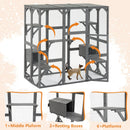 Outdoor Cat House Wooden Catio Enclosure w/Cover- Large Cat Cage with Jump Platforms and Condos, Weatherproof, Grey, 71(L)*37(W)*71(H)