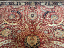 Indian Agra Rug 9x11, Terracotta and Navy Blue, Sickle Leaf Rug
