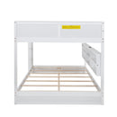 Queen Over Queen Bunk Bed with Built-in Storage Cabinets,Charging Station,Ladder,Safety Guardrails,Solid Pine Wood Bunk Bed,White