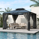 TREXM 10'x12' Hardtop Outdoor Gazebo, Heavy Duty Double Roof Patio Gazebo with Aluminum Frame, Double-Layer Side Walls Mosquito Netting & Privacy Curtains for Patio, Garden, Backyard (Grey)