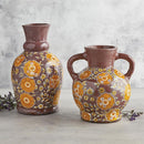 70s Style Floral Embossed Vase | Glazed Terracotta | 14" Tall