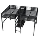 Twin Over Twin Metal Loft Bed with Double Desk and Wardrobe and Shelves with Electrical Outlet for Space Saving and Noise Reduction,Black