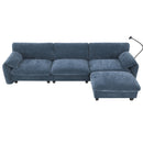 [VIDEO Provided] 108' Modular Sectional Sofa, L-Shape with 31.5' Extra-Wide Seat Cushion, USB and Type-C Charger, Phone Holder and 2 Side Storage Pockets, Free Movement Ottoman, Striped Chenille