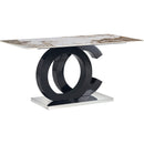 Table and chair set.63*31.5 Inch Pandora Pattern Sintered Stone Dining Table Set,MDF material OC shaped bracket,Paired With 2 Benches,A Choice of Subtle Luxury for Modern Homes.