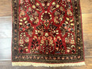 Small Persian Sarouk Rug 2x4, Floral, Red Hand Knotted Wool Traditional Oriental Carpet, Antique Persian Rug 2 x 4