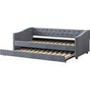 Twin Size Daybed with Twin Size Trundle Upholstered Tufted Sofa Bed, with Button on Back and Copper Nail on Waved Shape Arms-Light Grey