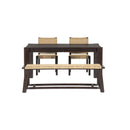 Modern Farmhouse Extendable Dining Table Set with Solid Wood Rattan Chairs – Expandable 59' to 73' for 4-8 Guests in Walnut & Champagne