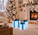 Set of 3 Christmas Lighted Gift Boxes, Blue Snowflake Boxes for Xmax