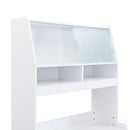 TOPMAX Compact 33.5x15.7x69inch Buffet with Hutch and Foldable Dining Table, Multifunctional Cupboard with Storage Shelf and Side Hooks for Small Places,Studio, Apartment, Marble White