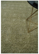 7.10x9.7 Traditional Ivory and Olive Antique Style Hand knotted Wool Area Rug, Kids, Living Room and Bedroom Rug
