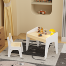 Kids Table Set with One Chair, Wooden Children Study Table, 2-8  Age Kids Funiture , White+Natural