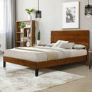 Mid-Century Modern Solid Wood Bed Frame King Size Platform Bed with Three-Piece Headboard Design, No Box Spring Needed, Brown