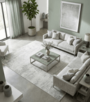 7.11x9.7 Modern Abstract Ivory and Camel Contemporary Wool Area Rug