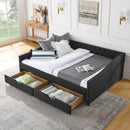 Upholstered Tufted Daybed With 2 Drawers, Waved Arms