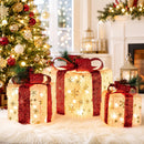 Set of 3 Christmas Lighted Gift Boxes, Gold Snowflake Boxes