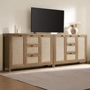 Caramel Oak Rattan Large Sideboard Buffet Storage Cabinet