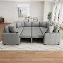 Modern U-shaped Sectional Sofa Convertible Pull-out Sofa Bed with USB Ports and Cup Holders, Gray Chenille, 108.7'
