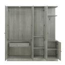 4-Door Wardrobe with Shelves, Drawers, and Full-Length Mirror, Gray