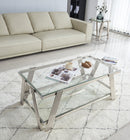 Modern Stainless Steel Coffee Table Set (Set of 2), Double-Layer Clear Tempered Glass Table Top, Coffee Table & End Side Table 2-Pieces Sets for Living Room Home Office, Silver