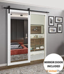 Lucia 1299 Matte White Barn Door with Mirror Glass and Black Rail