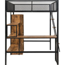 Full Size Metal Loft bed with Built-in Desk, Wardrobeand Shelves, Black(ETA:1.23)
