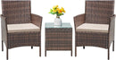 Patio Set 3 Piece All Weather Rattan Glass Table Brown