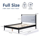 Full size Wood Bed Frame with Fluffy Soft Headboard,Grey+Black Frame