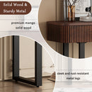 TREXM Solid Wood Entryway Table with Fluted Design, Retro Minimalist Console Table with Storage, Narrow Sofa Table with Metal Legs for Entryway Hallway Living Room(Honey+Black)