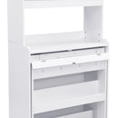 TOPMAX Compact 33.5x15.7x69inch Buffet with Hutch and Foldable Dining Table, Multifunctional Cupboard with Storage Shelf and Side Hooks for Small Places,Studio, Apartment, Marble White
