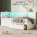 Upholstered Twin Size Platform Bed with USB Ports and LED Belt, With 2 Drawers, White
