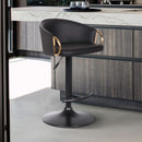 Adjustable Black Faux Leather Swivel Barstool with Gold Accents