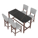 5-Piece Counter Height Dining Set, Faux Marble Bar Table with 4 Upholstered Chairs, Mid-Century Style for Kitchen or Small Spaces