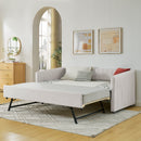 Twin Size Daybed with Trundle Upholstered Sofa Bed, with Vertical Stripes, Linen Fabric, Beige  (82.5'x43'x30')