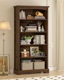 65-Inch Tall Brown Wooden Bookshelf With Five Tiers