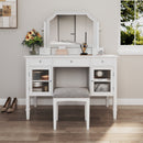 Elegant White Makeup Vanity Desk with Adjustable Mirror and Storage, MDF and Solid Wood Construction, 44.4'