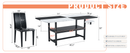 Table and chair set.71*35.4 inch White And Black Spliced Dining Table With Storage Function In The Middle Of The Table Legs.Paired With 8 Black PU Dining Chairs, Simple And Versatile.