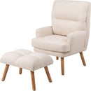 Accent Chair with Ottoman Set, Fabric Armchair with Wood Legs and Adjustable Backrest, Mid Century Modern Comfy Lounge Chair for Living Room, Bedroom, Reading Room and Study