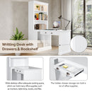 83.4'Tall Bookshelf with Writing Desk, Modern Bookcase with Study Desk, Workstation with Storage Shelf,Storage Bookcase with Open Shelves and LED Lighting for Living Room,Home Office,White