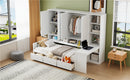 Twin Size Wooden Daybed With Three Drawers, and All-in-One Cabinet, Desk and Shelves, White
