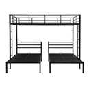 Modern Metal Triple Bunk Bed with Vertical Ladder, Safety Rail, and Storage Shelf in Black