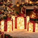 Set of 3 Christmas Lighted Gift Boxes, Gold Snowflake Boxes