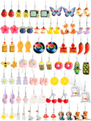 36 Pairs Cute Fun Earrings Set for Women Weird Cool Statement Dangle Earrings Made of Resin Trendy Funny Jewelry