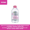 Garnier Micellar Cleansing Water, All-in-1 Makeup Remover and Facial Cleanser, For All Skin Types, 3.4 Fl Oz (100mL), 1 Count (Packaging May Vary) (Pack of 2)