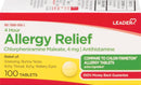 Leader 4 Hour Allergy Relief, Chlorpheniramine Maleate Tablets, Antihistamine, 4 mg, 100 Count, Pack of 2
