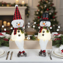 2 Pack Christmas Table Decorations, 18" Lighted Plush Snowmen Christmas Trees with Pine Cone Twigs, Light Up Snowman Holiday Present, Battery Operated Xmas Gifts Tabletop Ornaments (Black and Red)